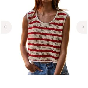 Together Red and White Striped Crochet Crop Top